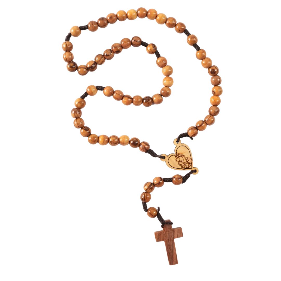 Olive wood rosary with heart and Mary
