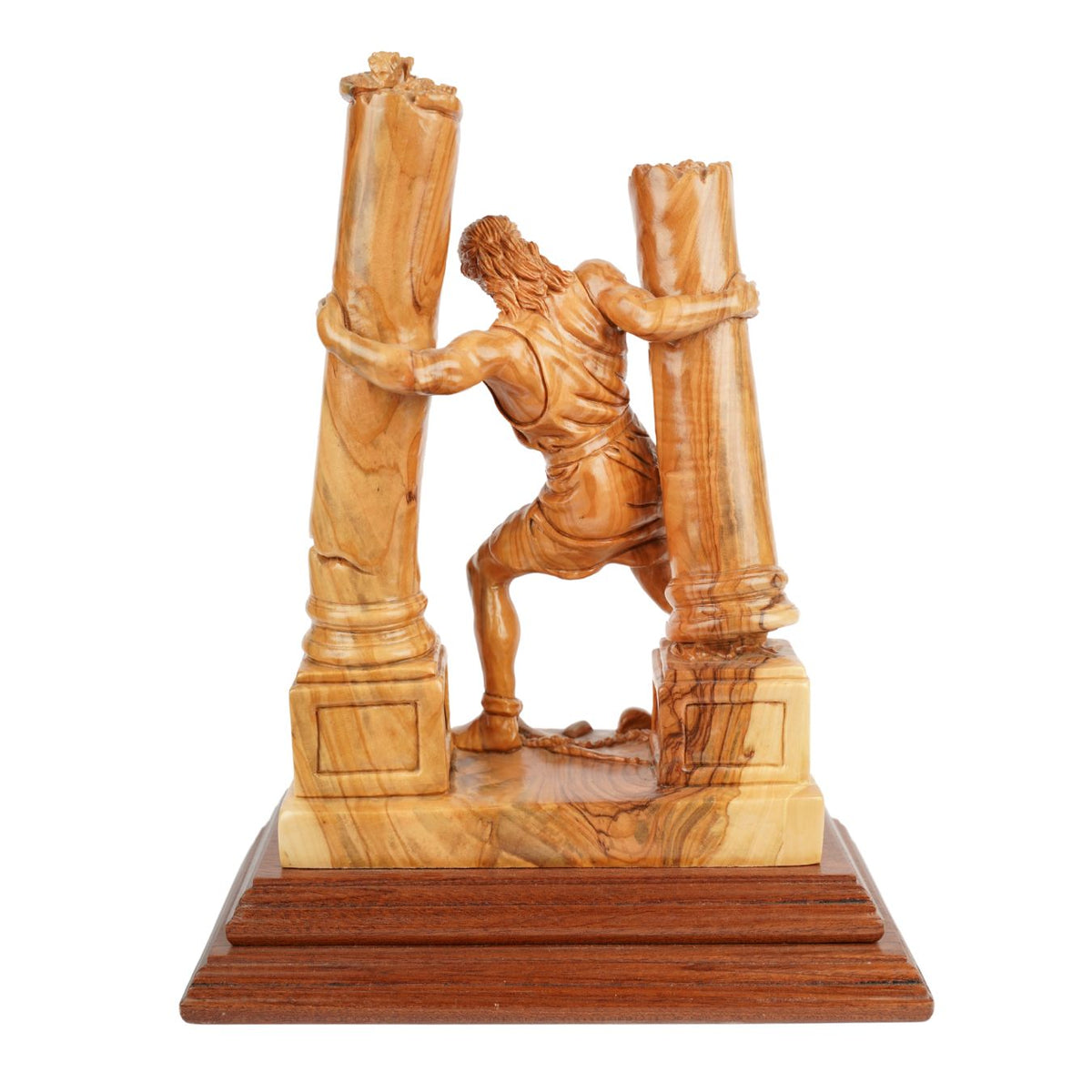 Handgeschnitzte Skulptur „Samson zerstört die Säulen“ – Olivenholzkunst aus Bethlehem (28 cm)