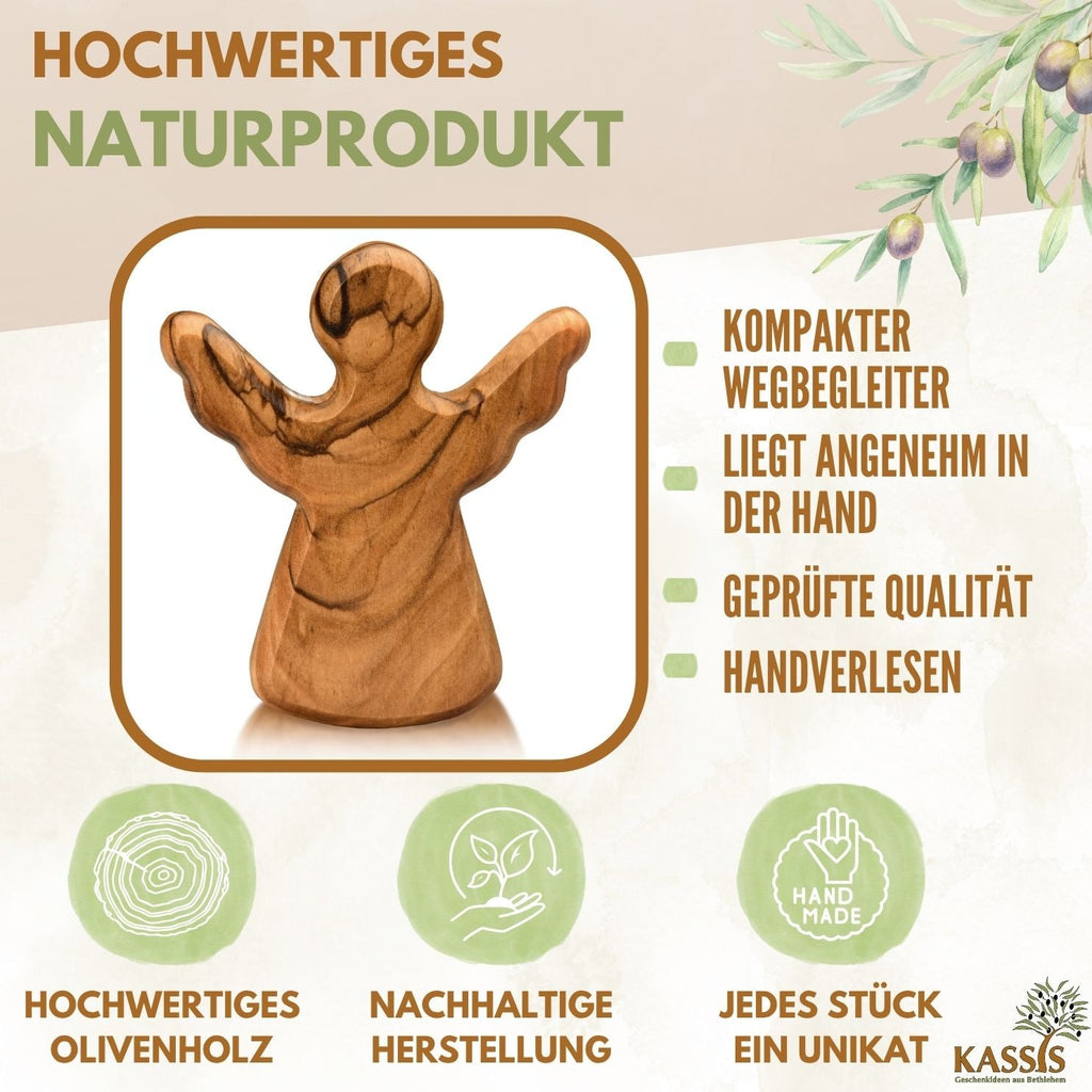 Guardian Angel Worry Stone made of Olive Wood | Small Lucky Charm Gift for Christening, Birth & Communion