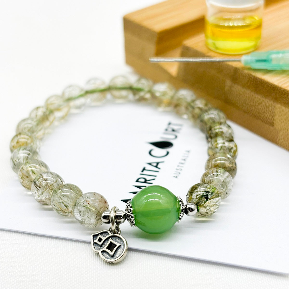 Sterling Silver Crystal Aroma Bracelet - Ghost Phantom Quartz | Energy & Healing | Diffuser Jewelry | Unique Gift