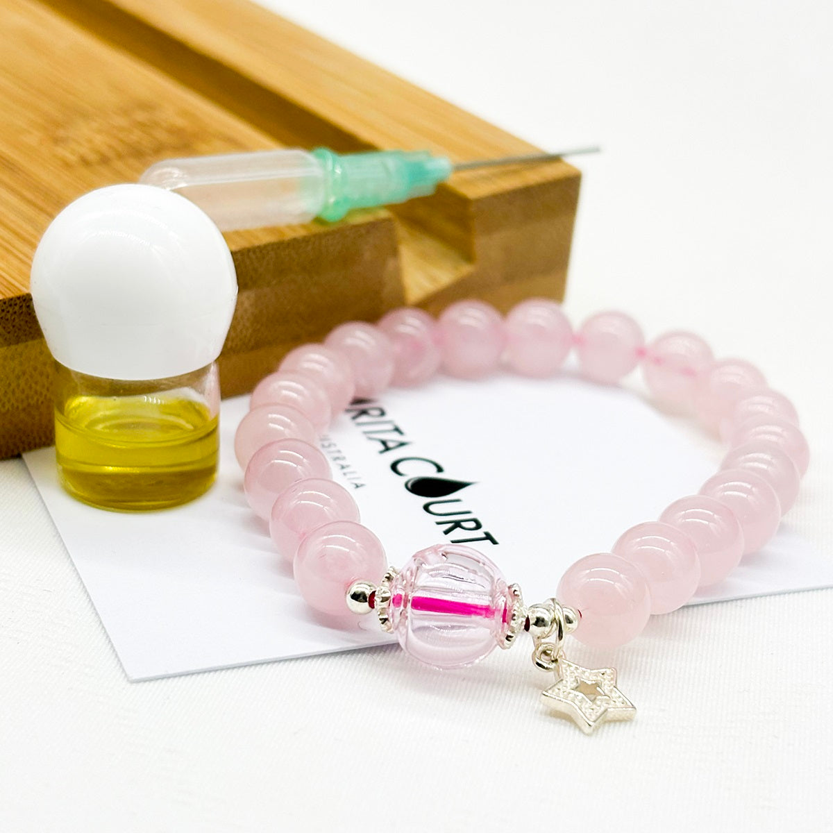Sterling Silver Crystal Aroma Bracelet - Rose Quartz | Energy & Healing | Diffuser Jewelry