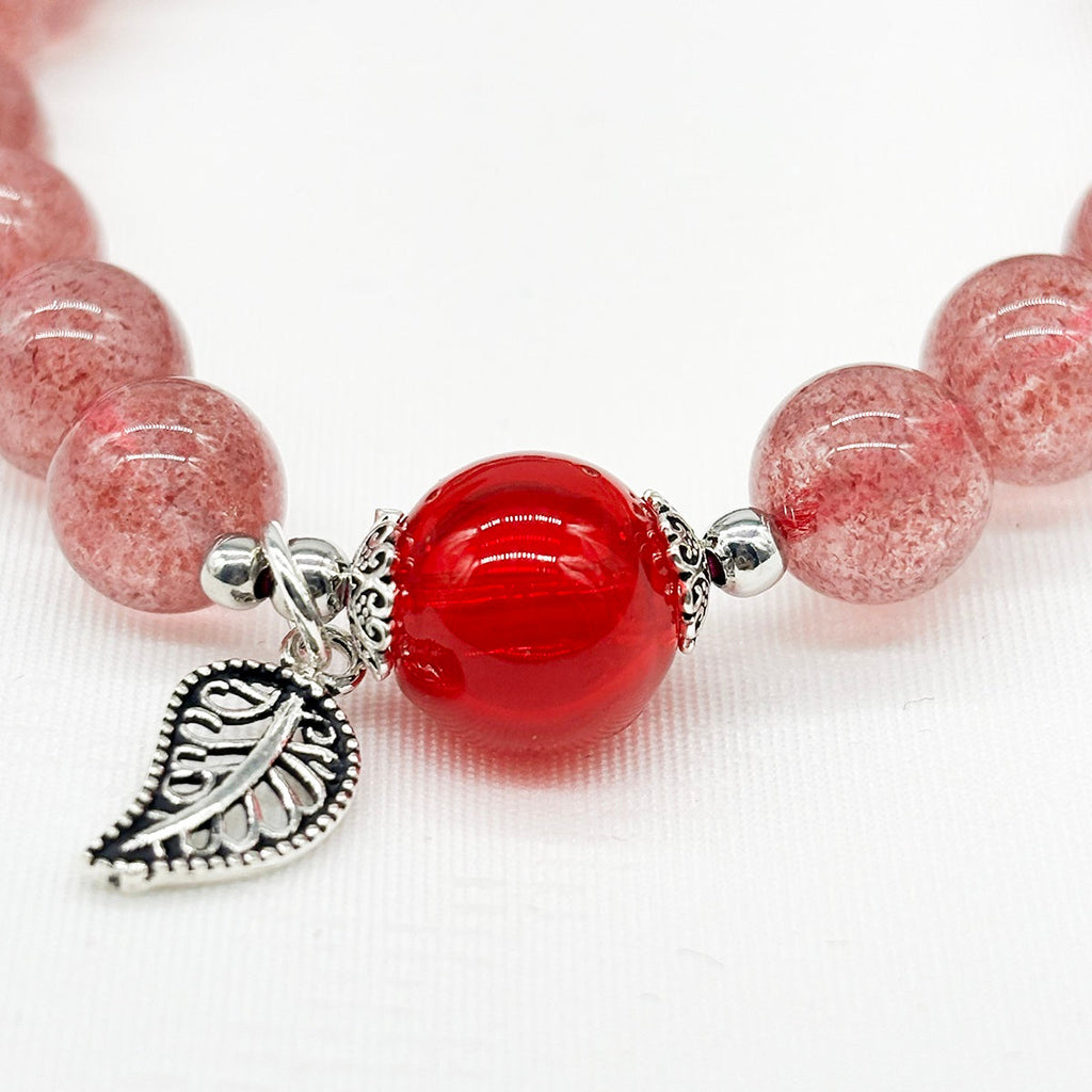 Sterling Silver Crystal Aroma Bracelet - Strawberry Quartz | Energy & Healing | Diffuser Jewelry
