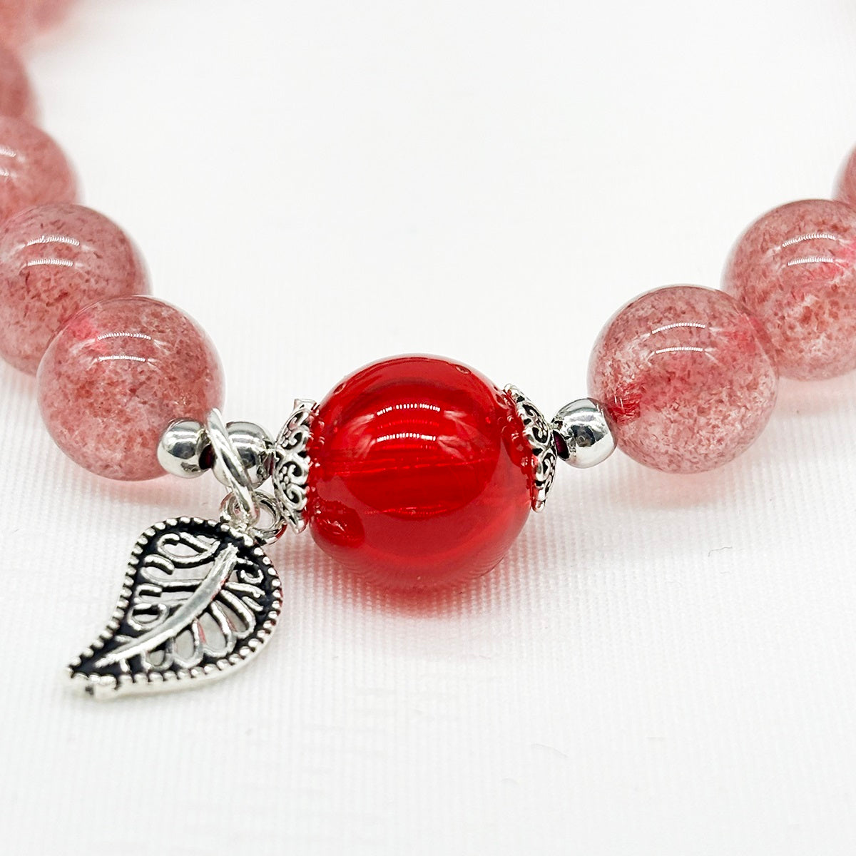 Sterling Silver Crystal Aroma Bracelet - Strawberry Quartz | Energy & Healing | Diffuser Jewelry