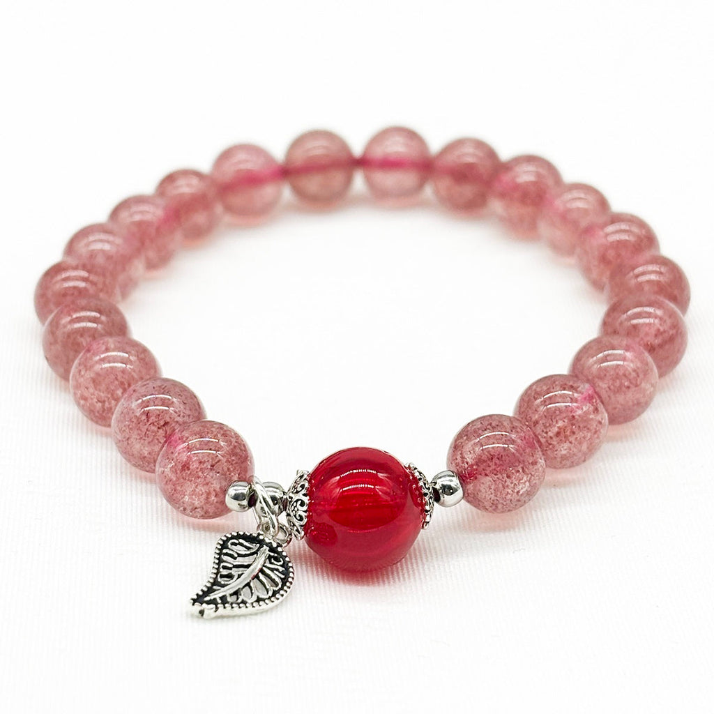 Sterling Silver Crystal Aroma Bracelet - Strawberry Quartz | Energy & Healing | Diffuser Jewelry