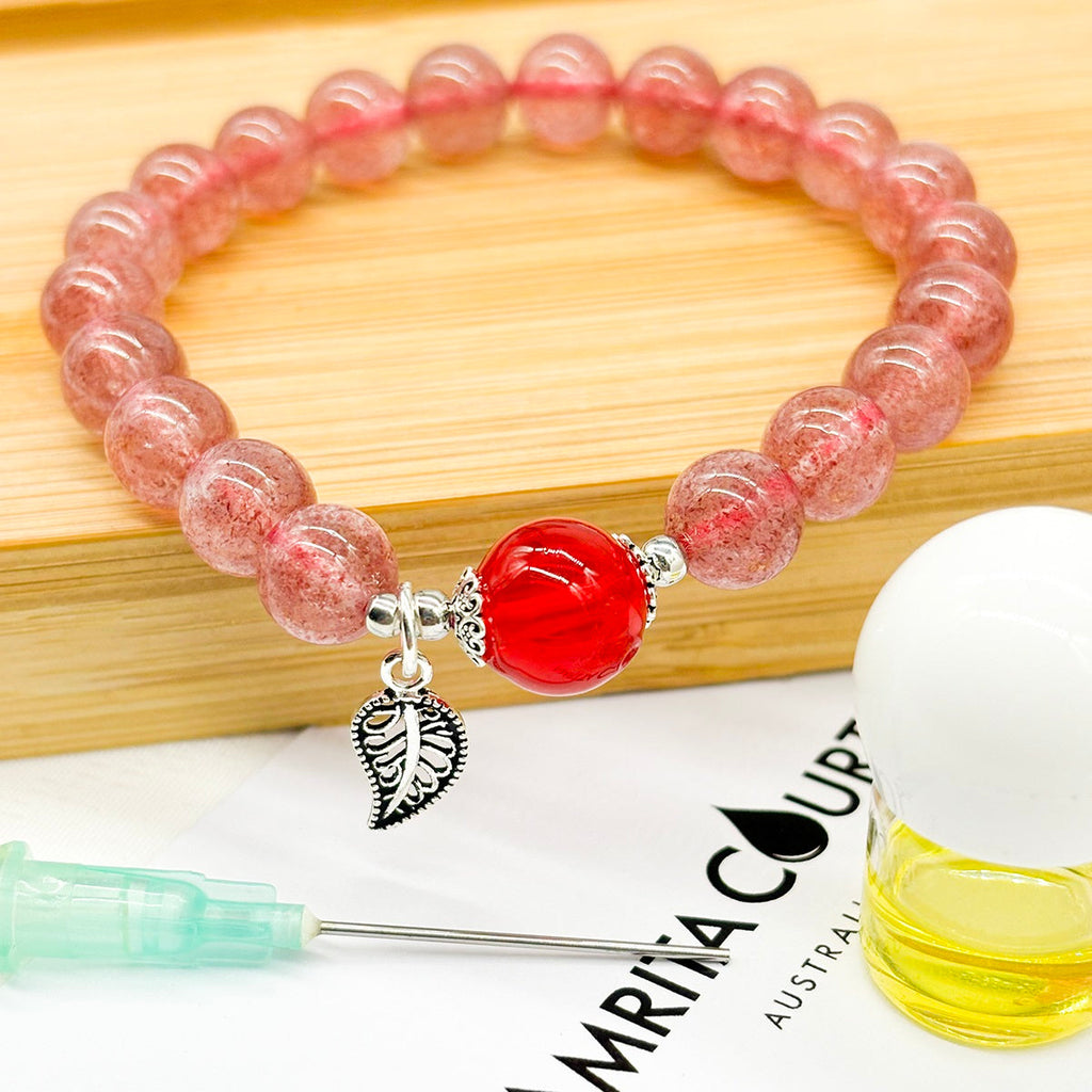 Sterling Silver Crystal Aroma Bracelet - Strawberry Quartz | Energy & Healing | Diffuser Jewelry